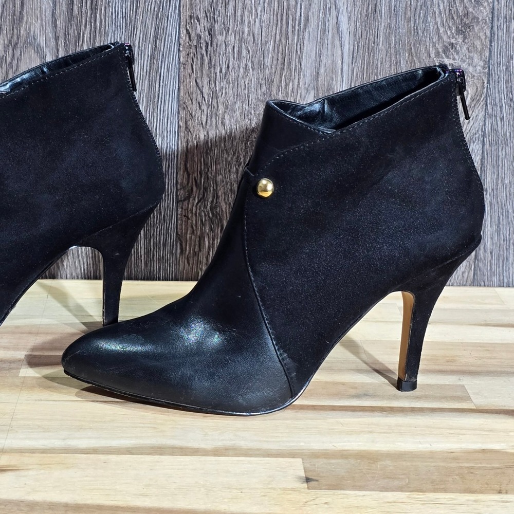 Saks Fifth Avenue Black Leather Suede Pointed Toe Stiletto Heel Ankle Boots 5.5M